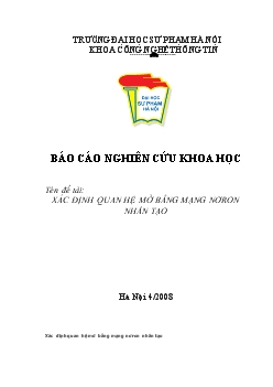 Đề tài Xác định quan hệ mờ bằng mạng nơron nhân tạo