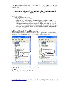 Hướng dẫn cài đặt kết nối Internet bằng Modem quay số (Dành cho Hệ điều hành Windows XP)