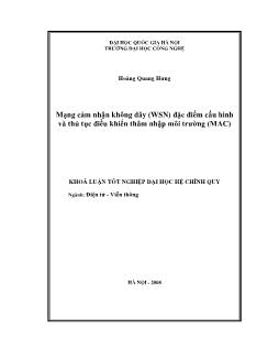 Khóa luận Mạng cảm nhận không dây (WSN) đặc điểm cấu hình và thủ tục điều khiển thâm nhập môi trường (MAC)