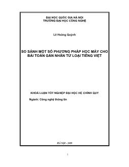 Khóa luận So sánh một số phương pháp học máy cho bài toán gán nhãn từ loại tiếng Việt