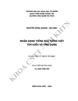 Luận văn Nhận dạng tiếng nói tiếng việt - Tìm hiểu và ứng dụng
