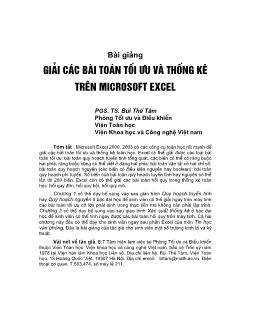Bài giảng Giải các bài toán tối ưu và thống kê trên Microsoft Excel