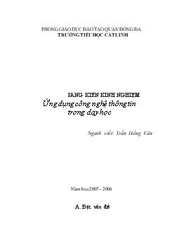 Đề tài Sáng kiến kinh nghiệm - Ứng dụng công nghệ thông tin trong dạy học