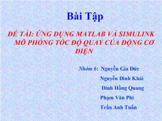 Đề tài Ứng dụng matlab và simulink mô phỏng tốc độ quay của động cơ điện