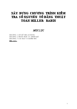 Đề tài Xây dựng chương trình kiểm tra số nguyên tố bằng thuật toán Miller- Rabin