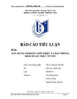 Đề tài Xây dựng website giới thiệu và đặt phòng khách sạn trực tuyến