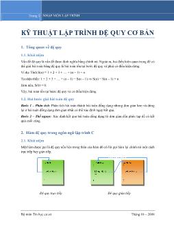 Giáo trình Tin học cơ sở - Kỹ thuật lập trình đệ quy cơ bản