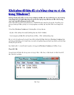 Khôi phục dữ liệu đã xóa bằng công cụ có sẵn trong Windows 7