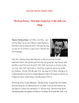 Merleau Ponty -Nhà hiện tượng học vĩ đại nhất của Pháp