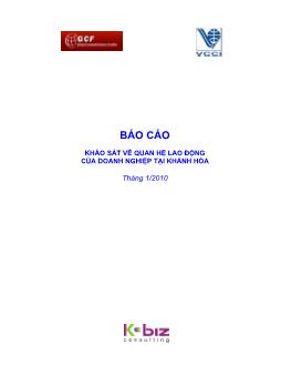 Báo cáo Khảo sát về quan hệ lao động của doanh nghiệp tại Khánh Hòa tháng 1/2010