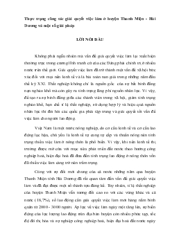 Đề tài Thực trạng công tác giải quyết việc làm ở huyện Thanh Miện - Hải Dương và một số giải pháp