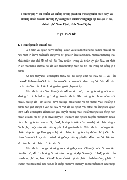 Đề tài Thực trạng Mâu thuẫn vợ chồng trong gia đình ở nông thôn hiện nay và những nhân tố ảnh hưởng (Qua nghiên cứu trường hợp tại xã Lộc Hòa, thành phố Nam Định, tỉnh Nam Định)