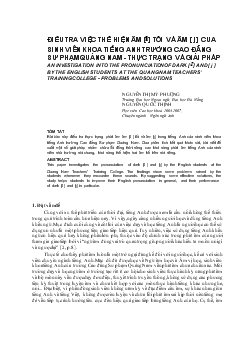 Điều tra việc thể hiện âm tối và âm [ j ] của sinh viên khoa tiếng Anh trường cao đẳng sư phạm Quảng Nam - Thực trạng và giải pháp