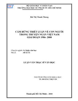 Luận văn Cảm hứng triết luận về con người trong truyện ngắn Việt Nam giai đoạn 1986- 2000