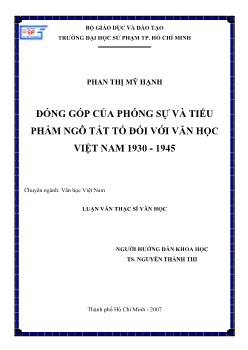 Luận văn Đóng góp của phóng sự và tiểu phẩm Ngô Tất Tố đối với văn học Việt Nam 1930 - 1945