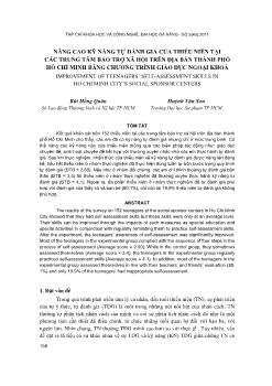 Nâng cao kỹ năng tự đánh giá của thiếu niên tại các trung tâm bảo trợ xã hội trên địa bàn thành phố Hồ Chí Minh bằng chương trình giáo dục ngoại khoá