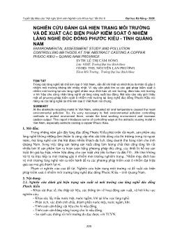 Nghiên cứu đánh giá hiện trạng môi trường và đề xuất các biện pháp kiểm soát ô nhiễm làng nghề đúc đồng Phước Kiều - Tỉnh Quảng Nam