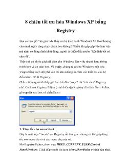 8 chiêu tối ưu hóa Windows XP bằng Registry