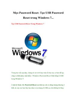 Mẹo Password Reset: Tạo USB Password Reset trong Windows 7