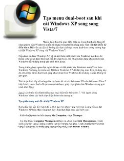 Tạo menu dual-boot sau khi cài Windows XP song song Vista/7