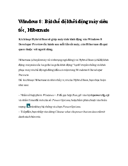 Windows 8: Bật chế độ khởi động máy siêu tốc, Hibernate