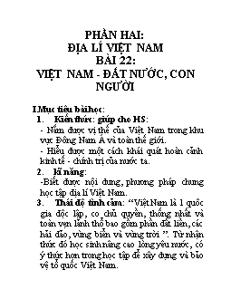 Giáo án Địa lý lớp 8 - Việt Nam - Đất nước, con người
