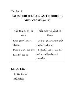 Giáo án Hóa học lớp 10 - Hiđro clorua-Axit clohiđric-Muối clorua