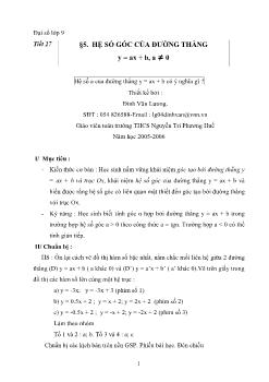 Giáo án Toán 9 - Hệ số góc của đường thẳng y = ax + b, a ≠ 0