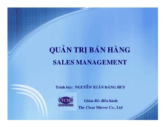 Bài giảng Quản trị bán hàng - Sales Management