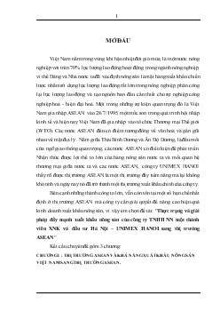 Chuyên đề Thực trạng và giải pháp đẩy mạnh xuất khẩu nông sản của công ty TNHH Nhà nước một thành viên XNK và đầu tư Hà Nội – UNIMEX HANOI sang thị trường ASEAN