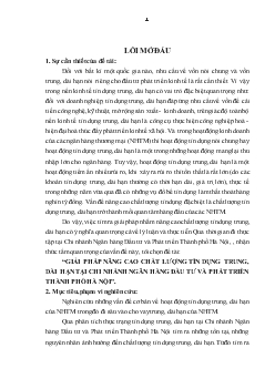 Luận văn Giải pháp nâng cao chất lượng tín dụng trung, dài hạn tại chi nhánh ngân hàng đầu tư và phát triển thành phố Hà Nội