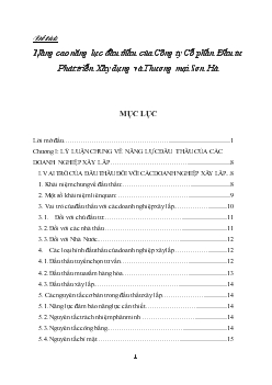 Luận văn Nâng cao năng lực đấu thầu của Công ty Cổ phần Đầu tư Phát triển Xây dựng và Thương mại Sơn Hà