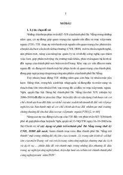 Luận văn Tác động đầu tư trực tiếp nước ngoài vào phát triển kinh tế - xã hội ở thành phố Đà Nẵng