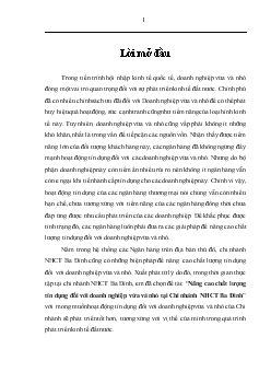 Luận văn Nâng cao chất lượng tín dụng đối với doanh nghiệp vừa và nhỏ tại Chi nhánh Ngân hàng công thương Ba Đình