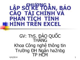Bài giảng Lập sổ kế toán, báo cáo tài chính và phân tích tình hình trên excel