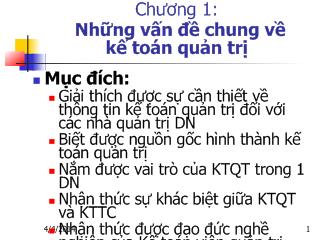 Bài giảng Những vấn đề chung về kế toán quản trị
