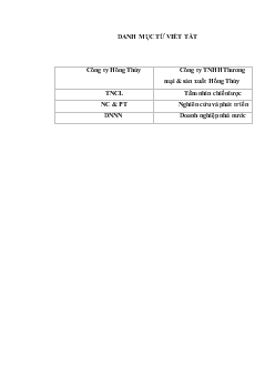Chuyên đề Hoạch định chiến lược phát triển cho công ty TNHH Thương mại & Sản xuất Hồng Thủy đến năm 2015