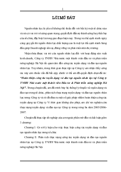 Chuyên đề Hoàn thiện công tác tuyển dụng và đào tạo nguồn nhân lực tại Công ty TNHH Nhà nước một thành viên Đầu tư & Phát triển nông nghiệp Hà Nội
