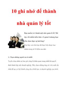 10 ghi nhớ để thành nhà quản lý tốt