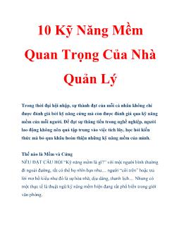 10 kỹ năng mềm quan trọng của nhà quản lý