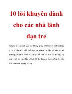 10 lời khuyên dành cho các nhà lãnh đạo trẻ