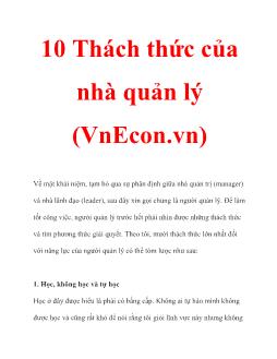 10 Thách thức của nhà quản lý