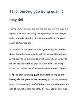 13 lỗi thường gặp trong quản lý thay đổi