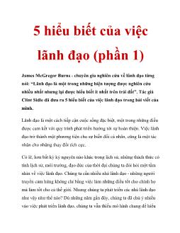 5 hiểu biết của việc lãnh đạo