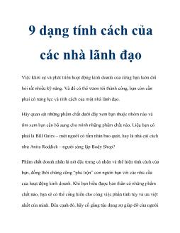 9 dạng tính cách của các nhà lãnh đạo