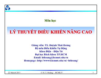 Bài giảng Lý thuyết điều khiển nâng cao - Điều khiển tối ưu