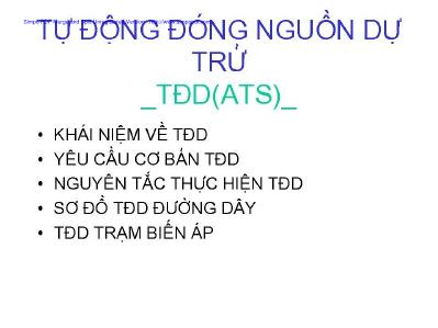 Bài giảng Tự động hóa hệ thống điện - Tự động đóng nguồn dự trữ