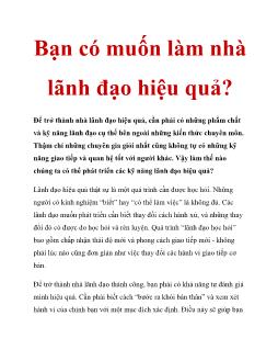 Bạn có muốn làm nhà lãnh đạo hiệu quả