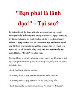 Bạn phải là lãnh đạo! - Tại sao?