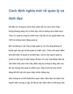 Cách định nghĩa mới về quản lý và lãnh đạo